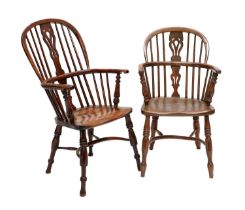 A Mid 19th Century Yewwood High-Back Windsor Armchair, stamped Nicholson, Rockley, with double
