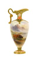 A Royal Worcester Porcelain Ewer, by Harry Stinton, circa 1920, of baluster form with reticulated