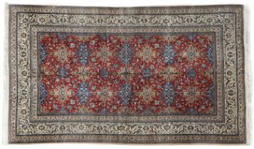 Finely Woven Nain Carpet of Unusual Size Central Iran, circa 1960 The brick red field with two