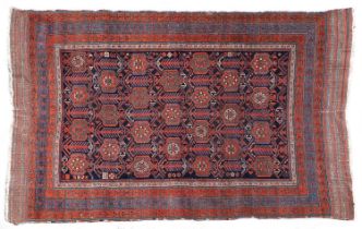 Afshar Rug Southeast Iran, circa 1900 The deep indigo field with columns of heraldic motifs enclosed