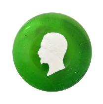 A Clichy Sulphide Paperweight, mid 19th century, with a bust portrait of Napoleon III on a green