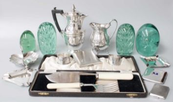 A Collection of Assorted Silver and Silver Plate, including match case, napkin rings, ashtrays, etc.