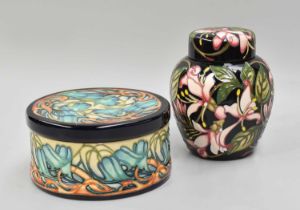 A Modern Moorcroft Ginger Jar and Cover, Karzai Honeysuckle pattern by Kerry Goodwin, and a