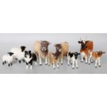 Beswick Cattle Including; Jersey Bull, Cow and Calf, etc, with a collie, sheep and lamp (9) Ickham