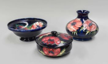 A Walter Moorcroft Anemone Vase, Dish and A Jar and Cover