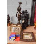 A Spelter Figural Lamp Base; together with a pair of 19th century painted terracotta figures, two