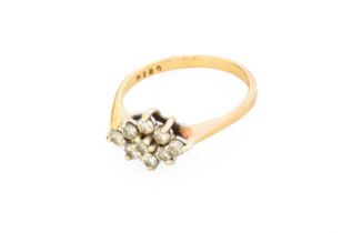 A 9 Carat Gold Diamond Cluster Ring, the marquise shaped cluster set throughout with round brilliant