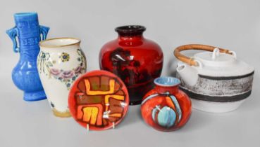 A James McIntyre Moorcroft Vase, A Troika Teapot, Poole Pottery Vase, Pin Dish, etc Moorcroft Vase -