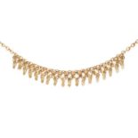 A 9 Carat Gold Fancy Link Necklace, with a central fringe section, length 51cm Gross weight 11.9