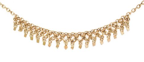 A 9 Carat Gold Fancy Link Necklace, with a central fringe section, length 51cm Gross weight 11.9