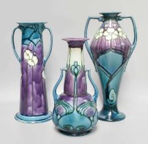 Three Minton Ltd. Secessionist Vases, each with stamped and impressed marks, shape nos. 3, 9 and