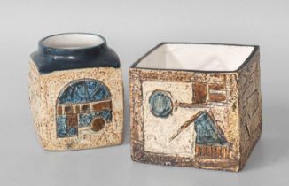 A Troika Cube Vase, together with another example, inscribed marked and artist mongram SB, 8cm