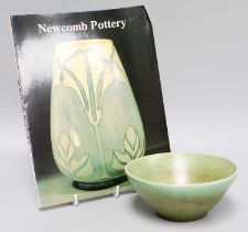 A Newcomb Pottery Bowl, of conical form, decorated in mottled green glaze, monogramed and dated