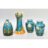 Four Minton Ltd Secessionist Vases, each with printed marks, including a pair of shape no. 7 vases