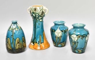 Four Minton Ltd Secessionist Vases, each with printed marks, including a pair of shape no. 7 vases