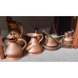 19th century Copper Harvest Jugs of Varying Sizes, together with a watering can etc (qty)