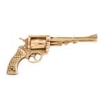 A 9 Carat Gold Novelty Brooch, in the form of a gun, measures 5.7cm by 2.7cm Gross weight 16.6