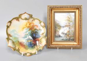 A Royal Worcester Plaque, by Arthur Badham, painted with a river landscape, signed and with