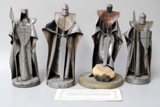 Set of Four 20th Century 'Knight' Applied Metal Sculptures by Michael Browne, with certificates