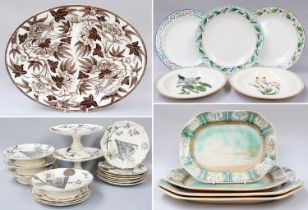 Five 19th Century Wedgwood Creamware Plates, a Wedgewood Peoney pattern transfer printed serving