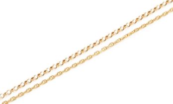 Two 9 Carat Gold Chains, length 47.8cm and 52cm Gross weight 12.6 grams.