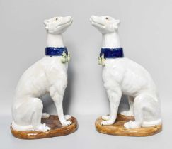 A Pair of 20th Century Staffordshire Seated Hounds, 35cm high