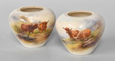 A Pair of Royal Worcester Porcelain Pot Pourri Vases, by Harry Stinton, 1909, of ovoid form, painted