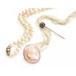 A Quantity of Jewellery, comprising of a cultured pearl necklace, with a 9 carat gold clasp,