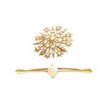 A 9 Carat Gold Opal Star Brooch/Pendant, measures 3.1cm diameter; and An Opal Bar Brooch, stamped '