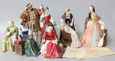 A Royal Doulton Figure Collection of Henry VIII of England and his Six Wives, 20th century, to