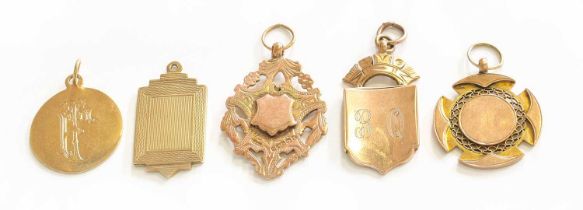 Five 9 Carat Gold Medallions, of varying designs and sizes Gross weight 36.2 grams.