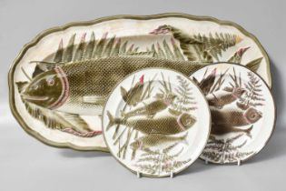 A 19th Century Wedgwood Lustreware Fish Platter; together with a matching pair of fish plates