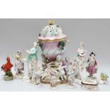 A Meissen Vase and Cover, 19th century, the base with classical figures; together with various other