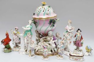 A Meissen Vase and Cover, 19th century, the base with classical figures; together with various other