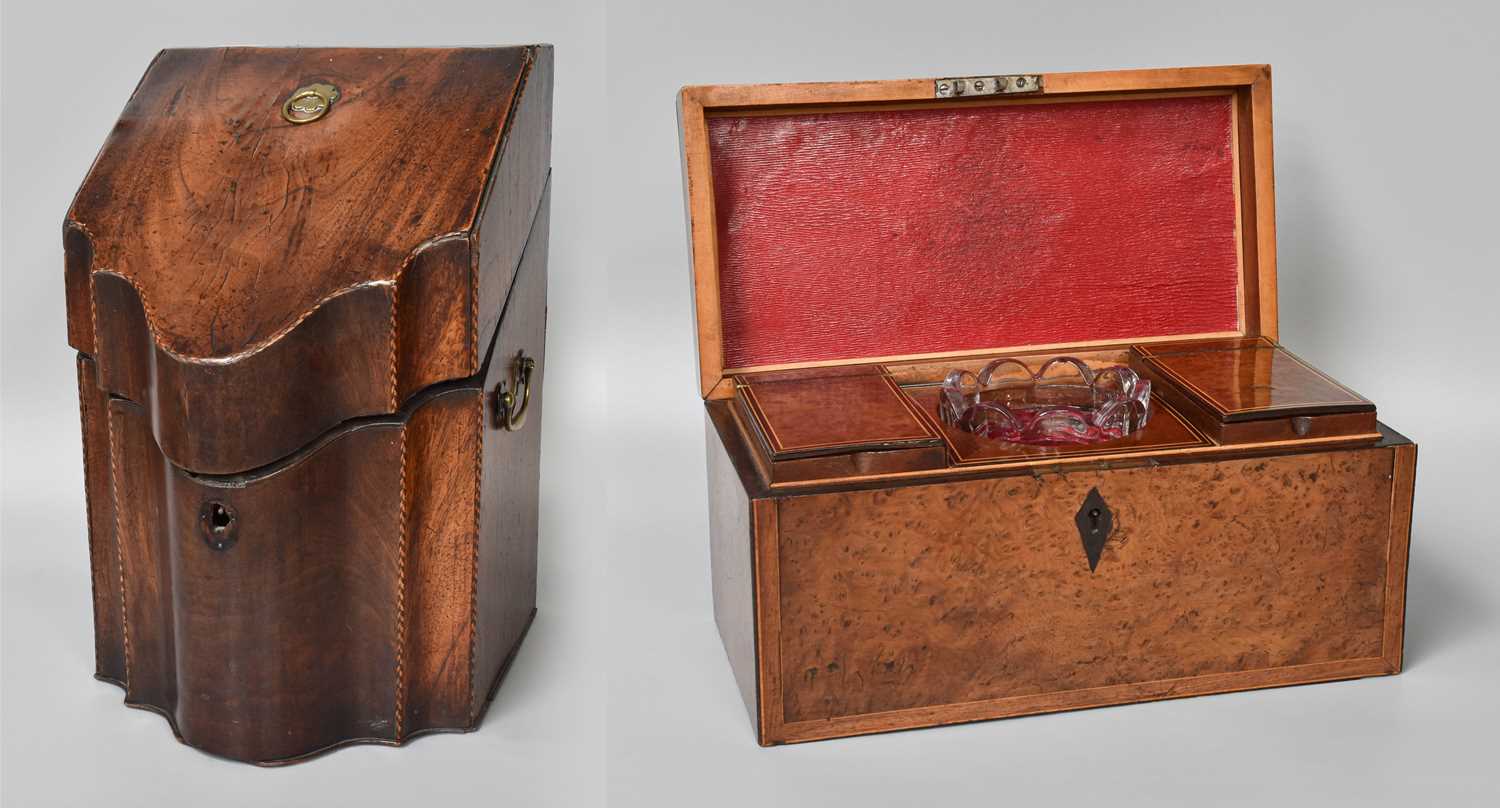 A George III Mahogany Serpentine-Shape Knife Box, with fitted interior; together with a George III