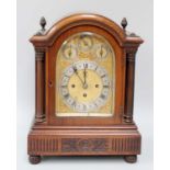 A Victorian Mahogany Chiming Table Clock, circa 1890, 6'' arch brass dial, the dial arch with