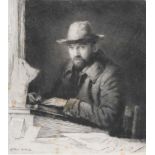After Sir Muirhead Bone (1876-1953) Scottish Self-portrait Etching, together with six pencil