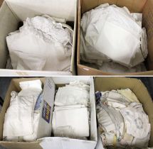 Assorted White Linen and Textiles, embroidered bed and table linen etc (5 boxes)