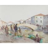Harry Berstecher RSW (Scottish 1893 - 1983) "The Canalside Market, Chioggia, Italy" Signed and dated