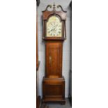 An Oak Eight Day Longcase Clock, early 19th century, 12'' arch painted dial, signed green,