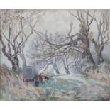 Amy E Antill (ex. 1938) Gypsy Encampment in the Woods Signed, oil on canvas, and Country scene