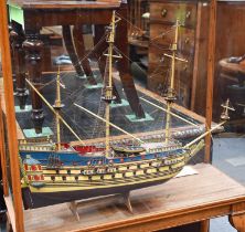 A Scale Model of the Triple Masted Ship, Wasa, displayed in a display cabinet on stand, 72cm by 29cm