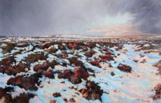 Judith Bromley (Contemporary) "Low sun over snow" Signed, pastel, 36cm by 58cm