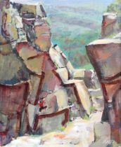 Andrew Wade (Contemporary) "Cow and Calf Rocks, Ilkley" Initialled and dated (19)97, oil on