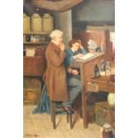Charles Weber (20th Century) Shopkeeper and his daughter Signed, oil on canvas, 44cm by 30cm
