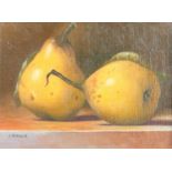 Ian Parker (b.1955) "Two Quinces" Signed, oil on linen laid on board, 14cm by 19cm Provenance: The