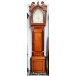 An Oak and Mahogany Longcase Clock, 13'' painted arch dial with subsidiary seconds and date chapter,