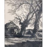 William Palmer Robbins (1882-1959) Thatched barn Signed and dated 1921, woodcut, 27.5cm by 21.5cm (