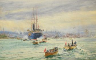 William Lionel Wyllie (1851-1931) "S.S. Vectis at Christiania" Signed and inscribed, watercolour,