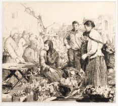 William Lee Hankey RWS, RI, ROI, RE, NS (1869-1952) Market Day Signed, a black and white etching,